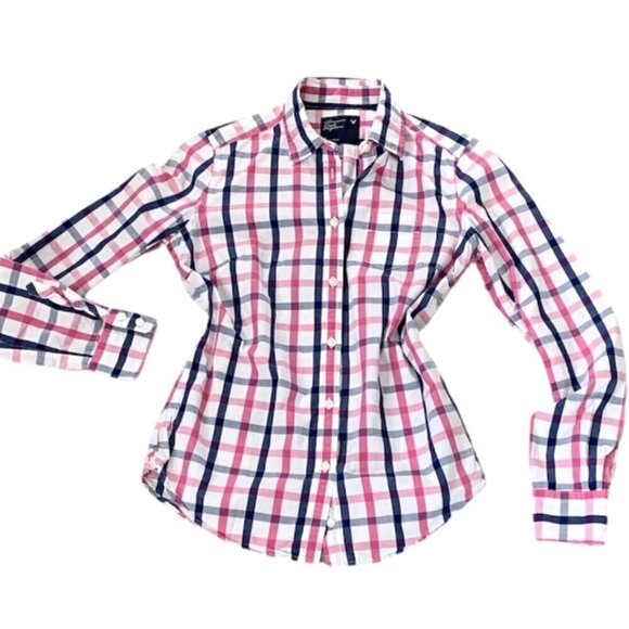 American Eagle Outfitters Sz 6 Plaid 100% Cotton Button Front Shirt 194K - Picture 1 of 6